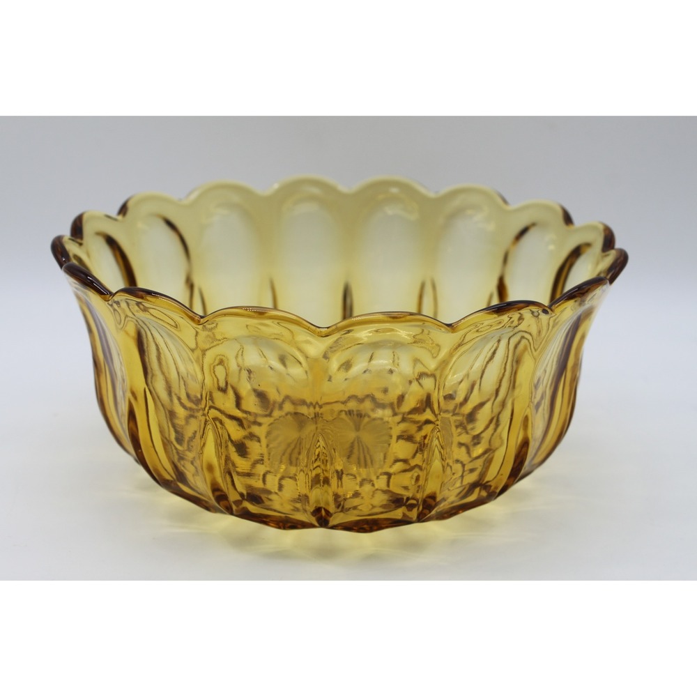 Vtg MCM Collectible Decor Anchor Hocking Fairfield Amber Glass Serving Bowl